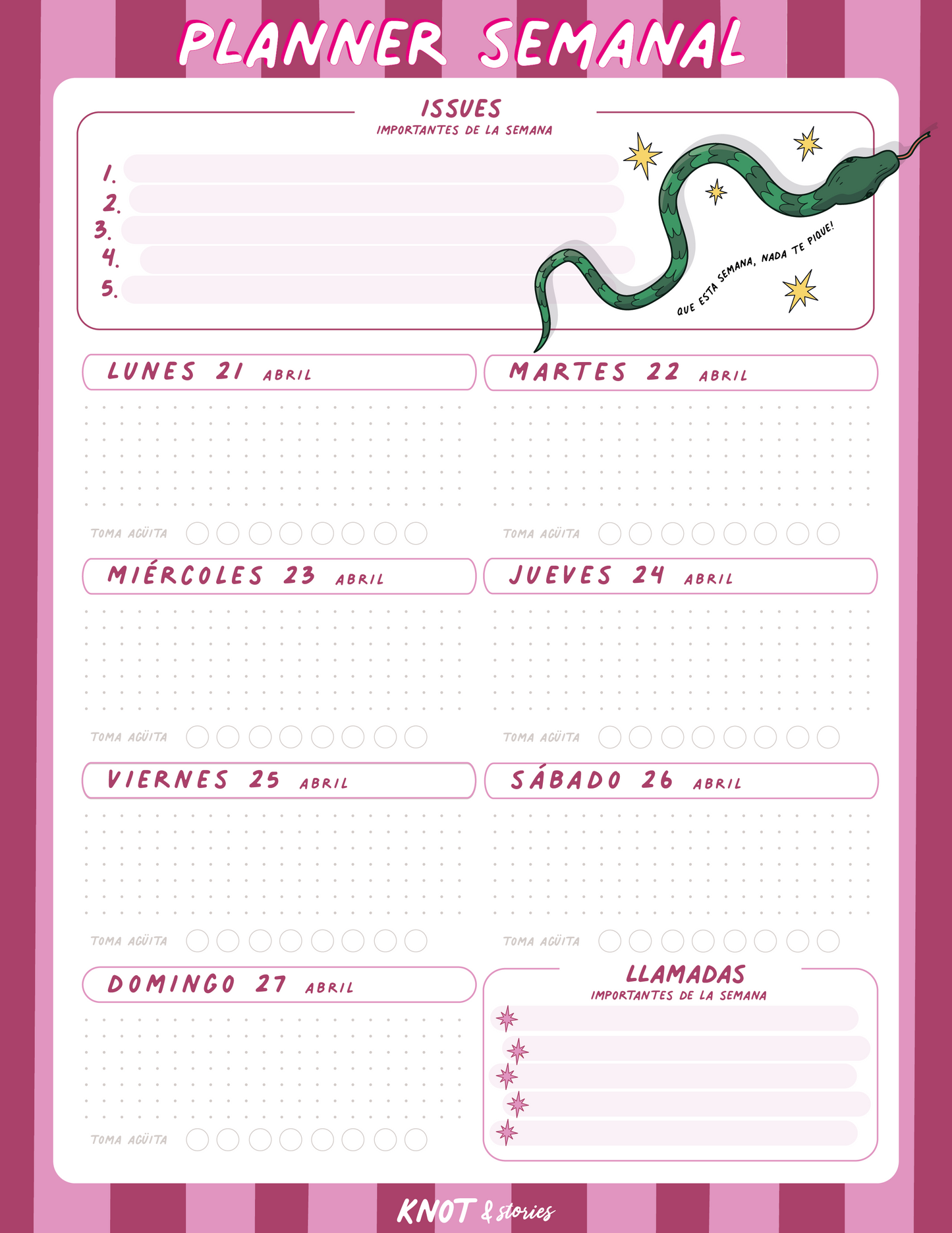 Weekly Planner - Semana 21 al 27 de Abril ✨ 🤓
