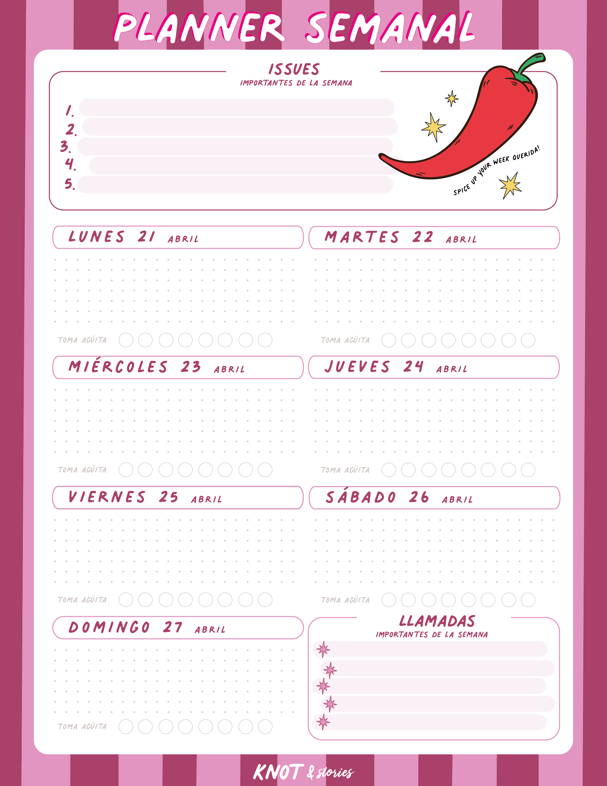 Weekly Planner - Semana 21 al 27 de Abril ✨ 🤓